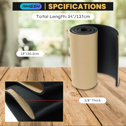Image of Sponge Neoprene with Adhesive Foam Rubber Sheet, 1 /2 inch T x 12 inch W X 54 inch L, 4.5 Sqft for Weatherproofing,Gasket Seals, Crafts,Soundproof Padding, Vibration Dampening, Aquarium Leveling Mat