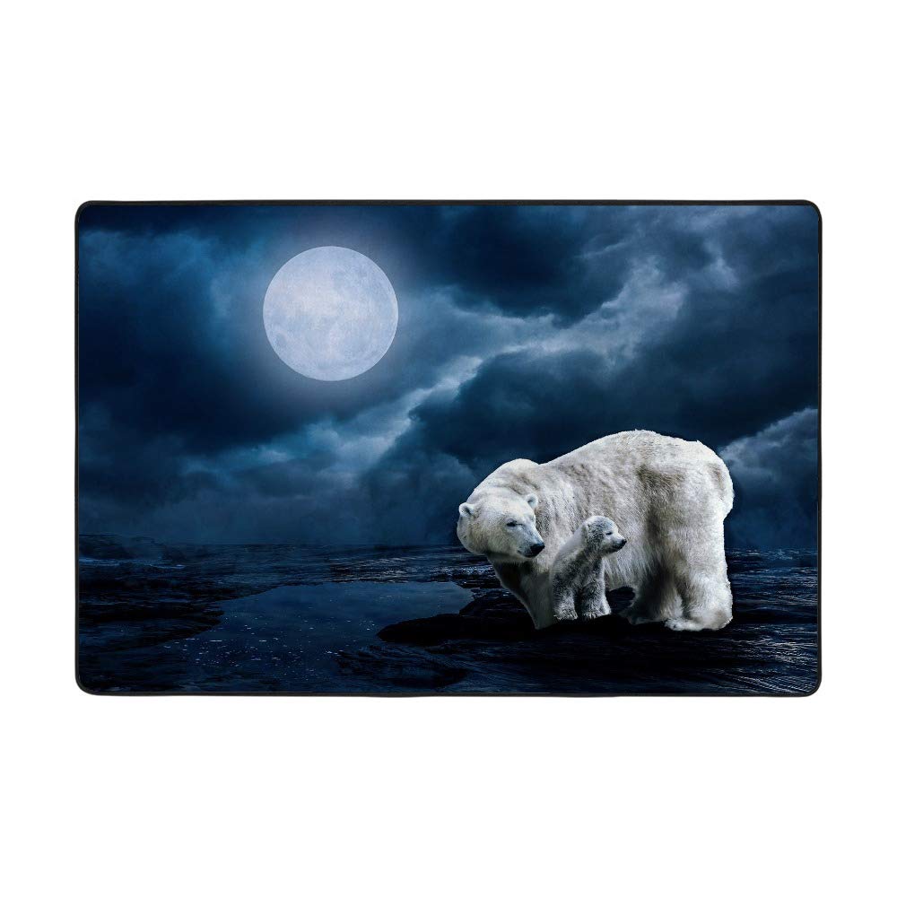 Grand tapis ours polaire et lune Ruchen en velours corail de dim 160x122cm