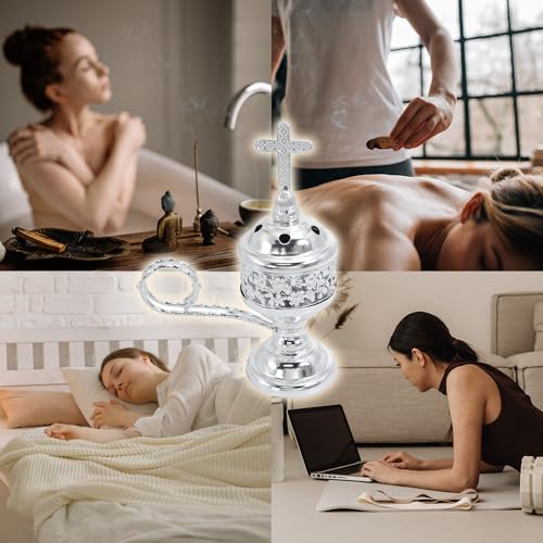 BEYLAB Kadzidełko, stojak na kadzidło, uchwyt na palnik Bakhoor, idealny do aromaterapii, jogi i spa, domu i kościoła chrześcijańskiego, srebrny