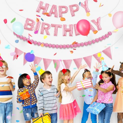 Image of CANREVEL 3 PCS Pre-Strung 3D Happy Birthday Banner Decorations, Pink