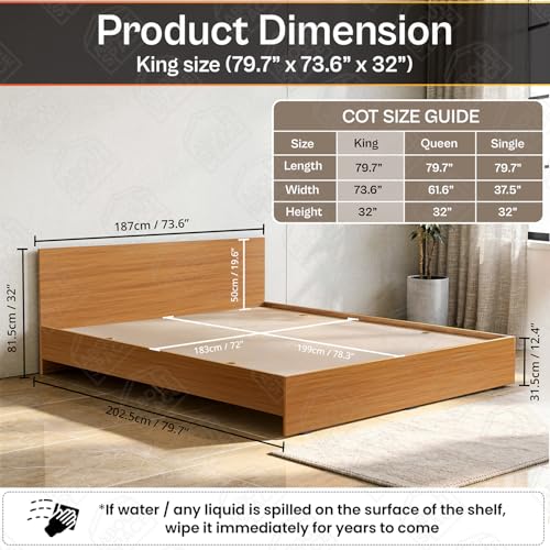 Image of ABOUT SPACE Bed - (80 x 74 inches) King Size Bed Without Storage | Engineered Wooden Bed Frame with Airflow & MDF Support Board for Mattress | 1-Year Warranty Cot for Bedroom - Brazilian Teak