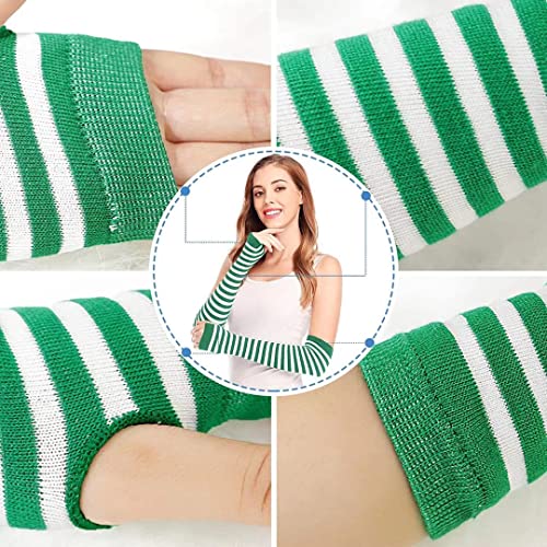 Image of Women's Long Knitted Fingerless Gloves Thumbhole Stretch Arm Warmers | Stretchy soft knitted arm warmers for women, comfortable thumbhole design, ideal daily winter hand sleeve accessories