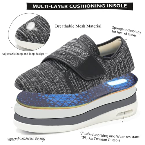Women's Wide Shoes Air Cushion Bottom, Adjustable, Non-Slip, Breathable, Lightweight, Fattening and Widening, for Diabetic, Swollen Feet, Bunions, Plantar Fasciitis, Arthritis, Edema4