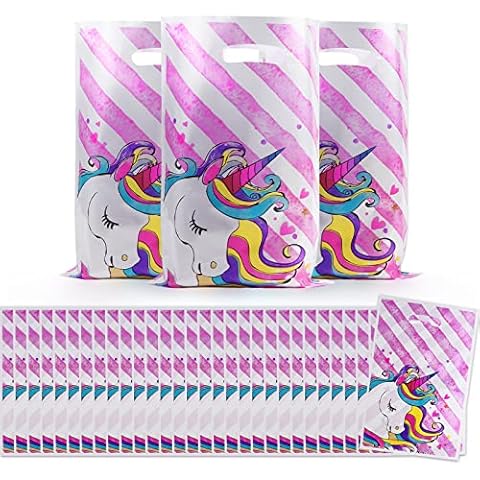 ASTARON Unicorn Party Bags for Kids Party 30 Pcs Unicorn Birthday Party Bags,Girls Birthday Baby Shower Party Supplies Plastic Goodie Bags for Kids Favors Unicorn Party Decorations Cover
