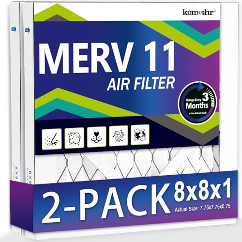 8x8x1 Air Filter MERV 11 (2-Pack) HVAC/Furnace AC Filter Replacement Dust DefenseComparable with MPR 1000 & FPR 7 (Actual 7.75x7.75x0.75)