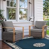 Belord Outdoor Swivel Rocker Chairs Set of 2 With Metal Wide Armrests, Patio Wicker Chairs, Glider Furniture for Porch Deck Sunroom Backyard
