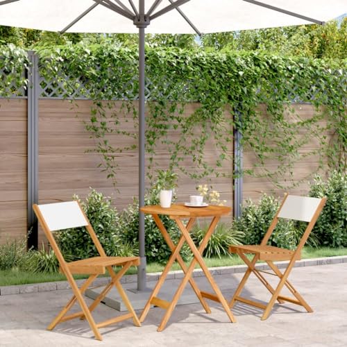 Xichuzi Juego de Bistro de 3 Piezas Tela y Madera Maciza Blanco Crema, Conjunto Mesa Y Sillas Jardin, Muebles Jardin Exterior, Mesa Y Sillas Terraza, Juegos De Terraza - 3281748