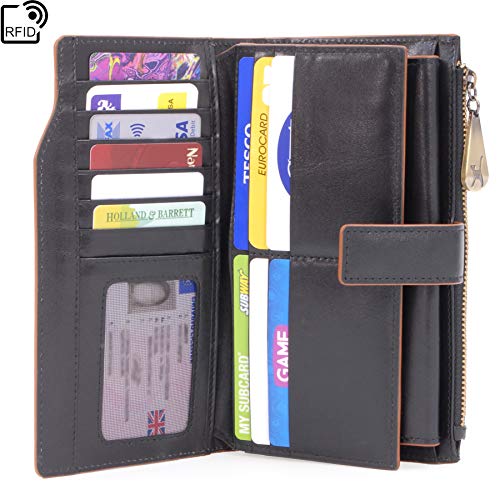 Catwalk Collection Handbags - Ladies Large Leather Purse - Women's 20 Credit Card Wallet with Phone & Coin Pocket - RFID - STELLA - Black - Image 5