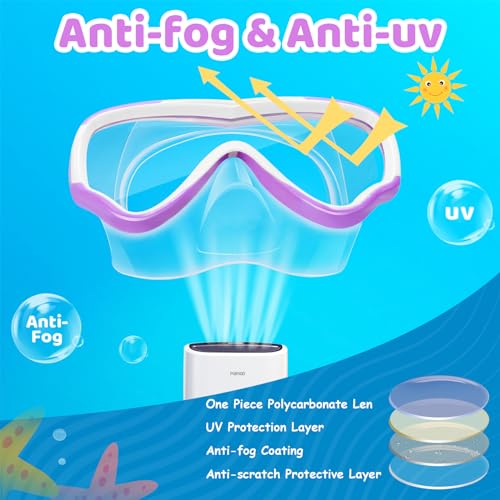 Vvinca Swim-Goggles with Nose Cover, 2 Packs Elastic Fabric Strap Snorkel Swim Mask Anti Fog UV No Pull Hair for Kids 3-14 - image 5