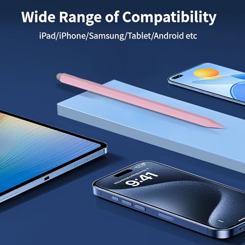 Image of 2-in-1 Pencil for Apple iPad, Stylus Pen for iPad, Stylus Pen for Touchscreen Suitable for iPad /iPhone /Samsung /Android Smartphone and Tablets, Compatible with All Touchscreen (Pink)