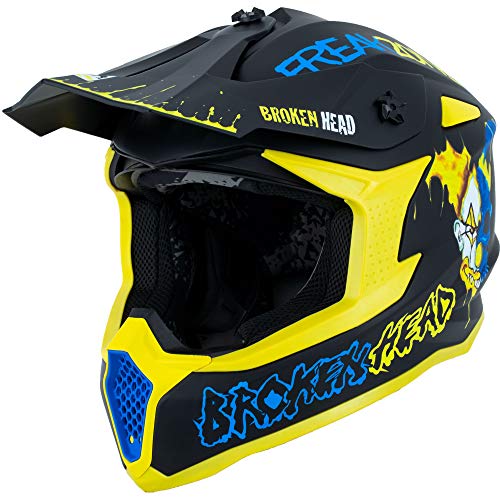 Broken Head FreakZone Motocross-Helm Blau-Gelb – Cross-Helm – MX – Quad – Supermoto (L 59-60 cm)