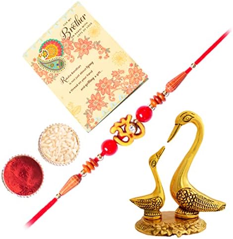 Set Of 4 Handmade Wooden Bro Rakhi For Brother - Rakshabandhan Gift With Roli & Chawal, Pearl & Metal Design - View #5