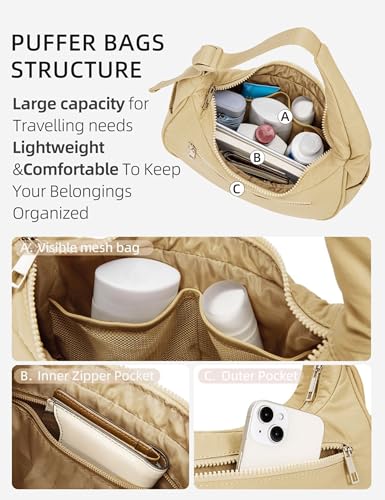 Small Puffer Crescent Shoulder Bag for Women, Nylon Quilted Puffy Handbags Hobo Purse with Adjustable Strap3