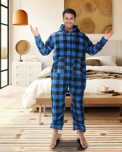 Alexander Del Rossa Adult Onesies for Men, Mens Onesie Pajamas Adults, Fleece Onesie for Men, Hooded Footed Mens Onsie3