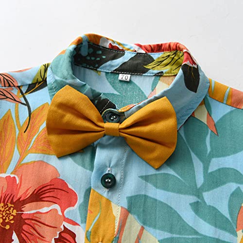 Roupas sociais para bebês meninos, camisa de manga curta, estilo férias, shorts com gravata infantil