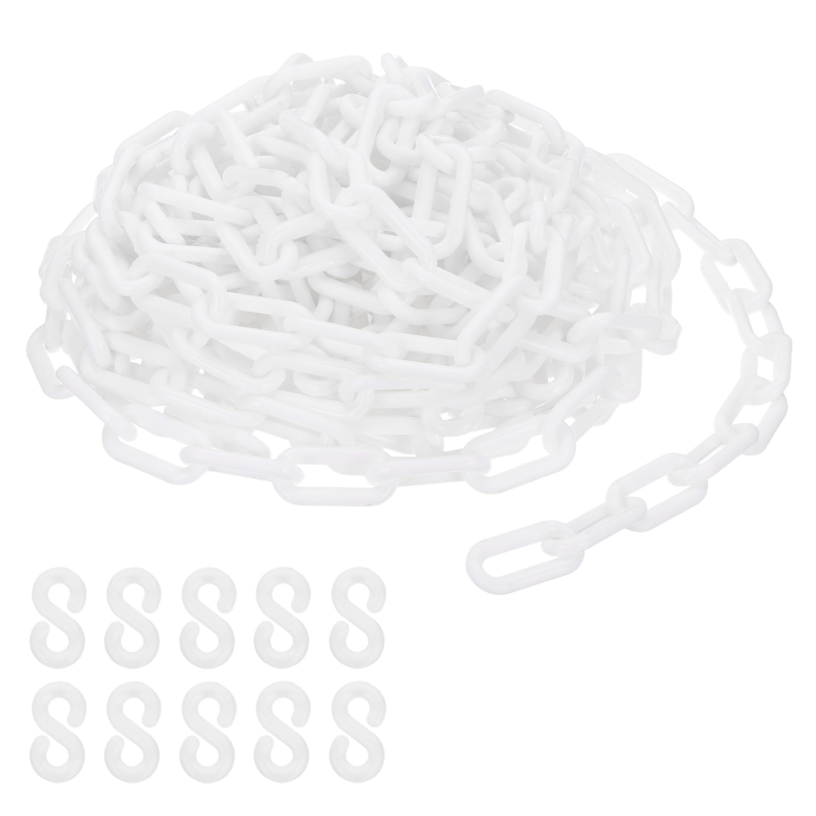PATIKIL Chaîne en plastique blanche, 39 pieds 8mm Chaîne de sécurité pour le contrôle de foule, file d'attente, parking, clôture, portail, concert, chantier et décoration