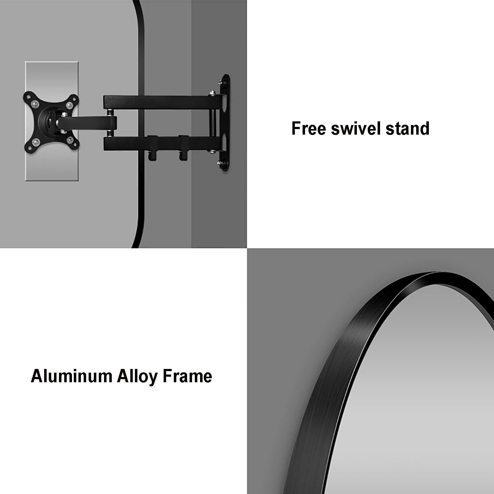 Ovaler Wandspiegel fürs Badezimmer mit Rahmen aus Aluminiumlegierung, bruchsicherer Spiegel, ausziehbarer Schwenkspiegel, für Hotel/Schlafzimmer/Badezimmer/Salon (Größe: 60 x 90 cm)