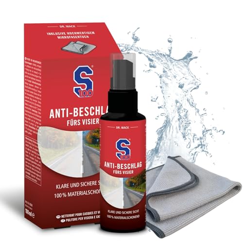 Dr. Wack - S100 Anti-Beschlag Spray 100 ml inkl. Mikrofasertuch - Verhindert das Beschlagen von Motorradvisieren & Brillen - 100% materialschonend - Hochwertige Motorradpflege