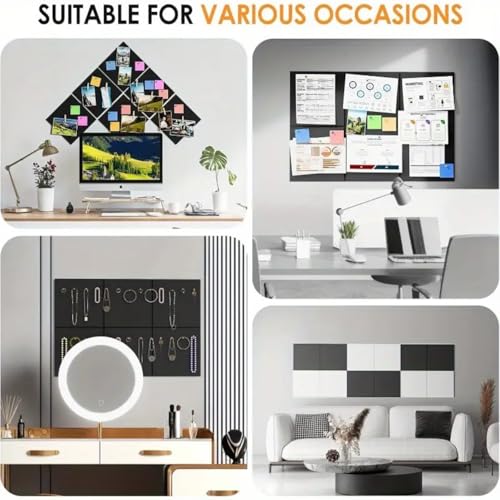 Image of Royalkart 6Pcs Rectangle Felt Bulletin Board Tiles for Wall - Black Self-Stick Notice Board with 30 Push Pins | Pin Board for Office, Study, Home Decor, Kids Room (30x21cm)