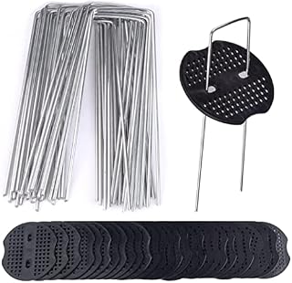 Ground Pegs,Garden Pegs Stakes Staples Securing Lawn, Thick Heavy Duty Galvanised U-shaped Garden Pegs for Securing Weed Fabric, Landscape fabric,garden membrane,40 Garden Pegs & 40 Buffer Washer