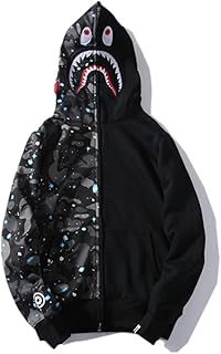 LAZHKG Luminous Fashion Suéter de camuflagem de tubarão, moletom com capuz de algodão hip-hop, moletom com capuz com zíper masculino, feminino, M-GGG