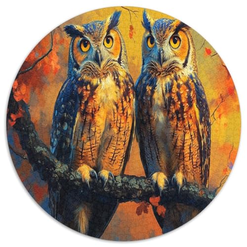 Puzzle de 1000 piezas circular de cartón con diseño de búho en el bosque otoñal para adultos
