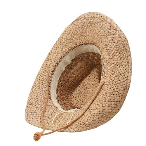Image of Straw Cowgirl Hat for Women Cowboy Hats for Men Wide Brim Sun Hat Shapeable Western Hat Beach Hat (US, Alpha, Medium, Z-Brown)