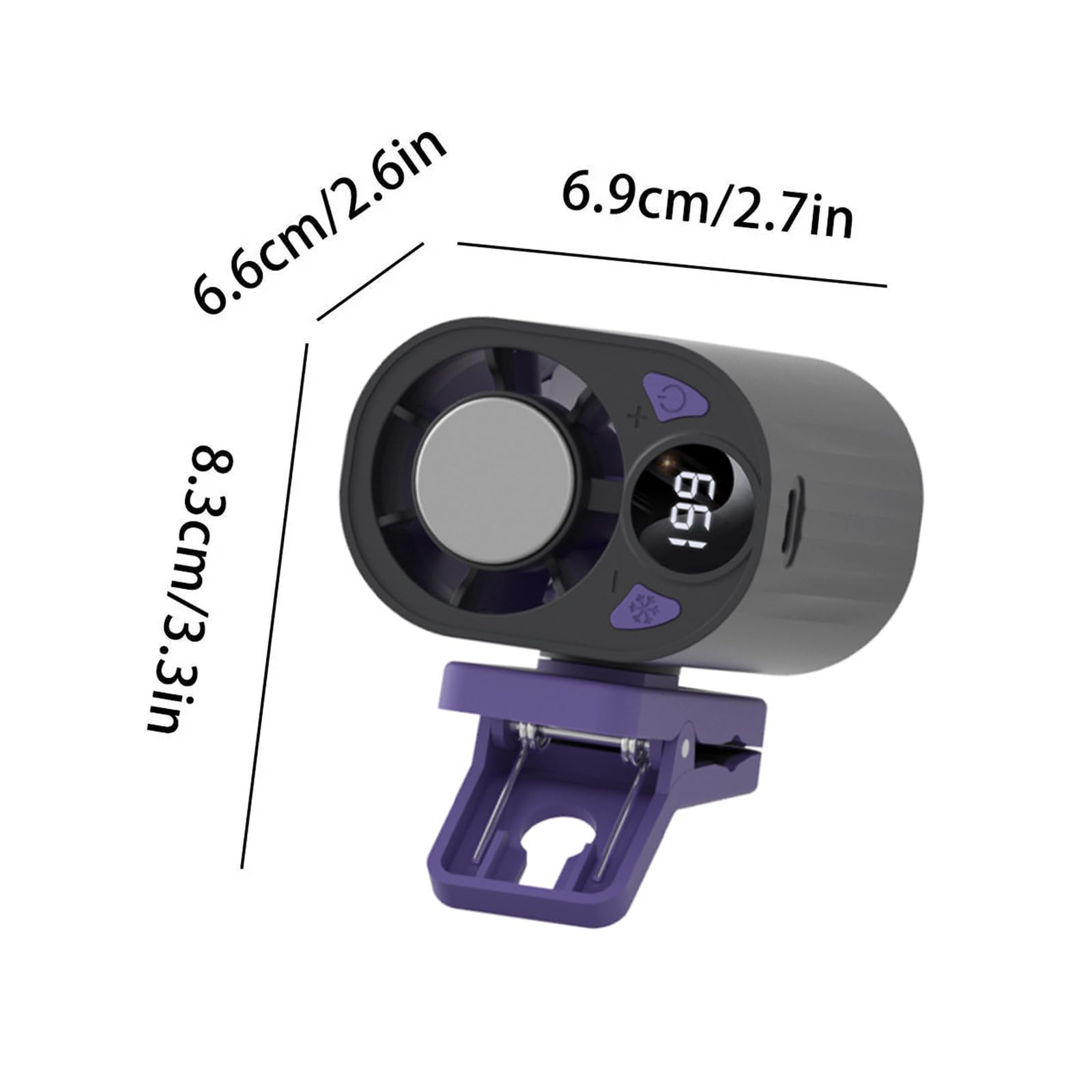 Ventilatore a Clip per Condizionatore Auto con Display a LED, Rotazione di 360° e 199 Livelli di Velocità, Semicooling, Ventilatore Mini Ricaricabile Portatile per Esterni, Campeggio e Viaggi