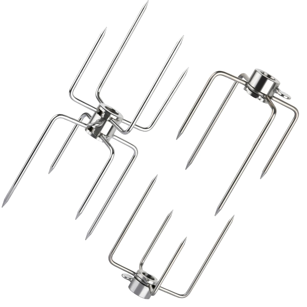BUYGOO Tenedor asador de acero inoxidable con 4 puntas para pinchos para asador de barbacoa, tenedores de carne para pollo, barbacoa, para brochetas, accesorios para asador giratorio, brocheta para