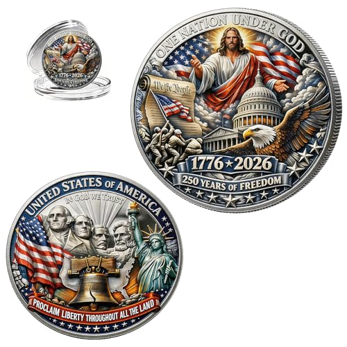 USA 250th Anniversary Commemorative Coin 1776-2026, Patriotic Landmarks Collectible Challenge Coin, America 250 Merchandise for Independence Day, Veterans & History Lovers