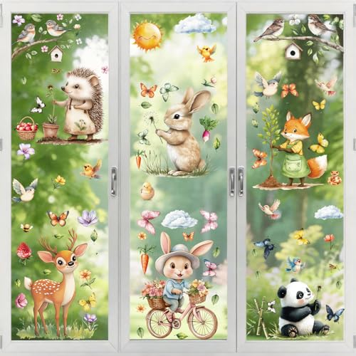 Frühling Fensterbilder 9 Bögen Selbstklebend - Elektrostatische Fenster deko mit Vogel Blumen...