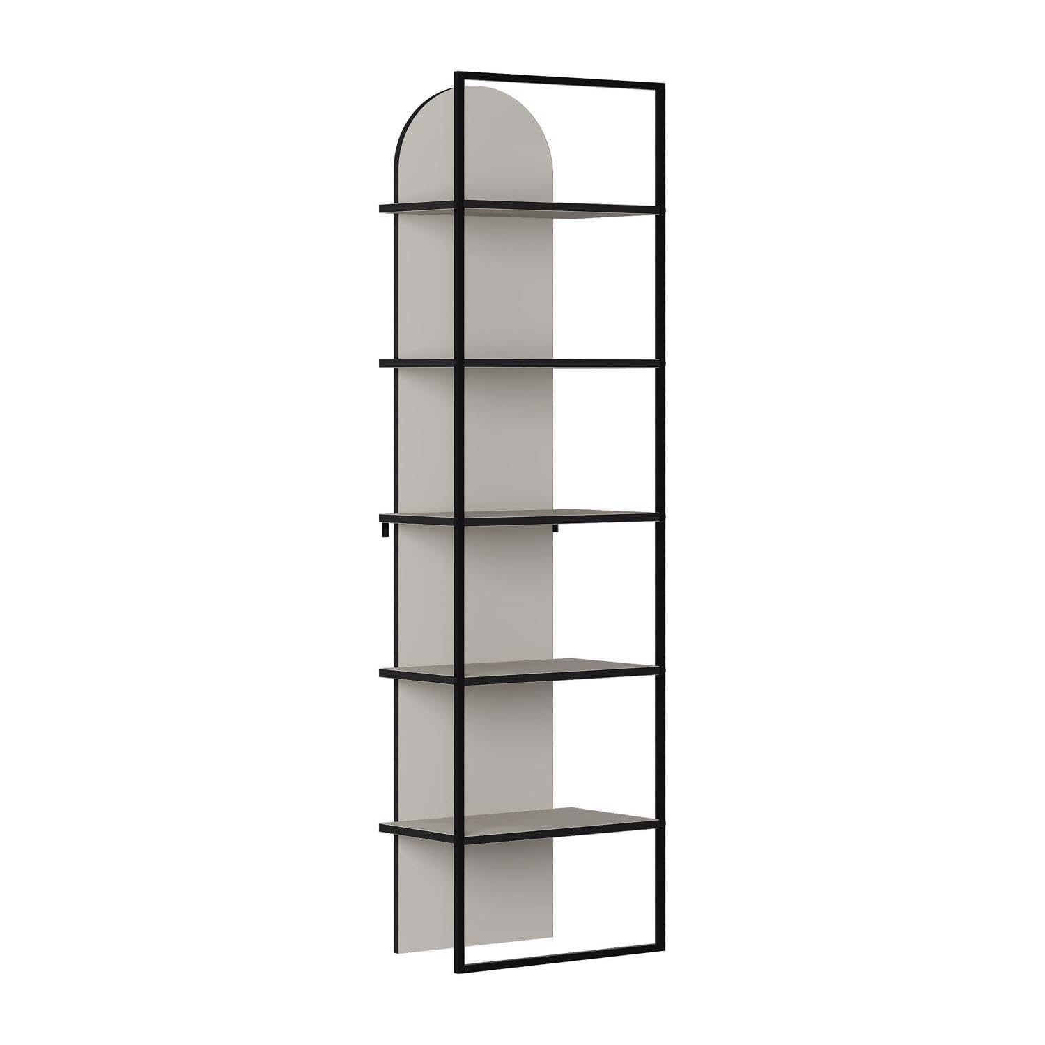 FWStyle Sandstone Archy Bookcase – Modern Corner Display Shelf with Black Metal Frame