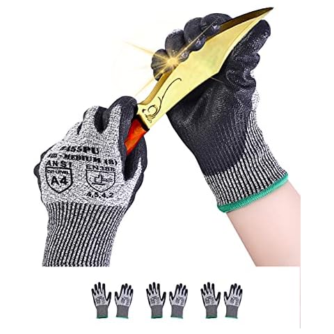 Donfri Cut Resistant Gloves High Performance Level 5 Protection Safety Work Gloves for Men Comfortable PU Coated Palm (3pairs, M) Cover
