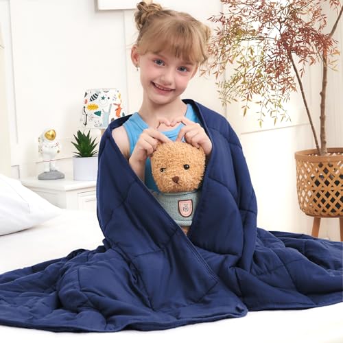 Weighted Blanket Kids 3lbs, 36"x48", Cooling Heavy Throw Blanket for 20-40lbs, Microfiber Soft Thick Big Blankets Weighted Comforter Breathable Gift for Sleeping, Navy