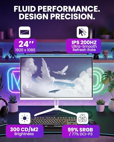 Image of Arozzi Gaming Monitor Nova 24 inch IPS 200Hz - Computer Monitor Full HD 1080p - Adaptive Sync, HDR10 & Flicker Free Display - 99% sRGB Color Accuracy - PC & Console Ready - White