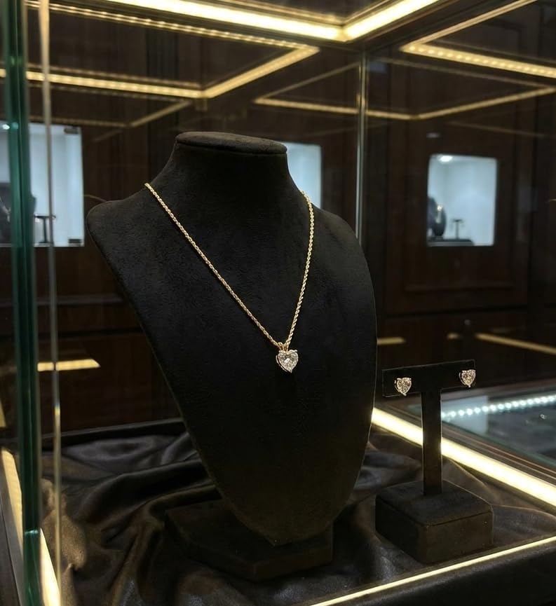 Exquisite SOLID 18k Yellow Gold Diamond Earrings and Necklace SET for women 3.5 carat Diamond Jewelry Love Heart Shaped Pendant Necklace Rope 18" Stud Diamond Heart Stud Earrings HANDMADE Jewellery - Image 5