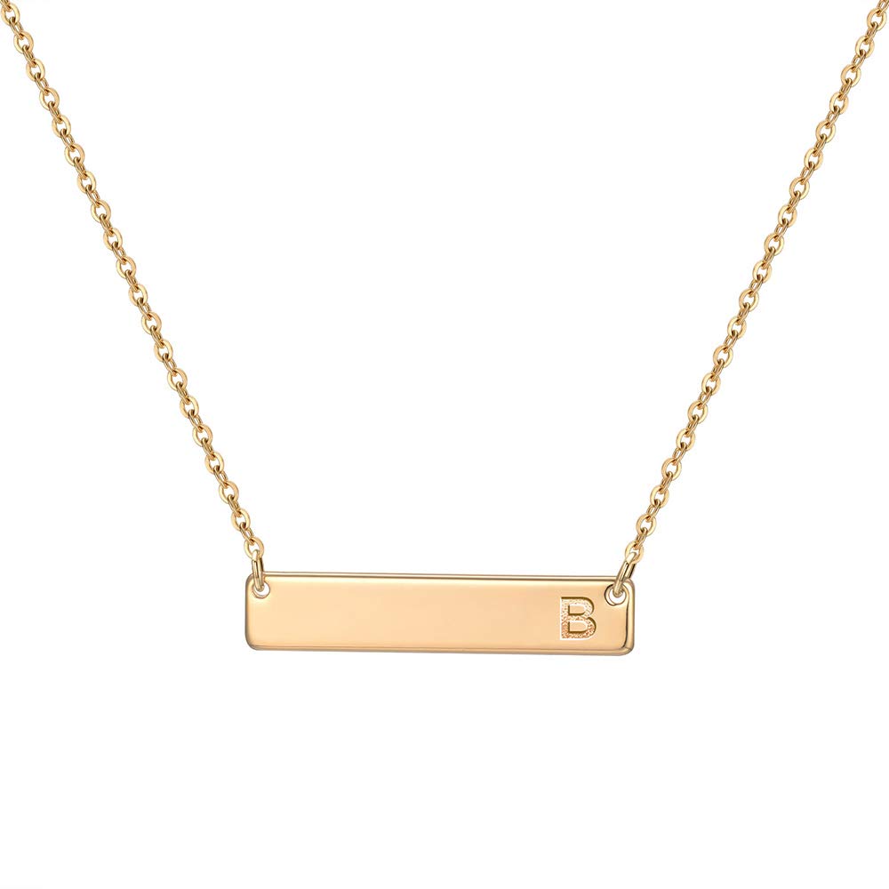 Bar Initial Necklace for Women, 14K Gold Rose Gold Plated Stainless Steel Bar Necklace Personalized Engraved Name Horizontal Bar Necklace Jewelry Gifts for Women Teen Girls