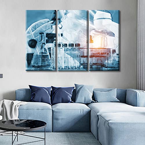 Image of TUMOVO Science and Medical Background Canvas Wall Art Home Decor Young Scientist Pictures Black and White Wall Art 3 Panel Clinical Laboratory Posters and Prints Framed Ready to Hang (42 inch Wx28 H)