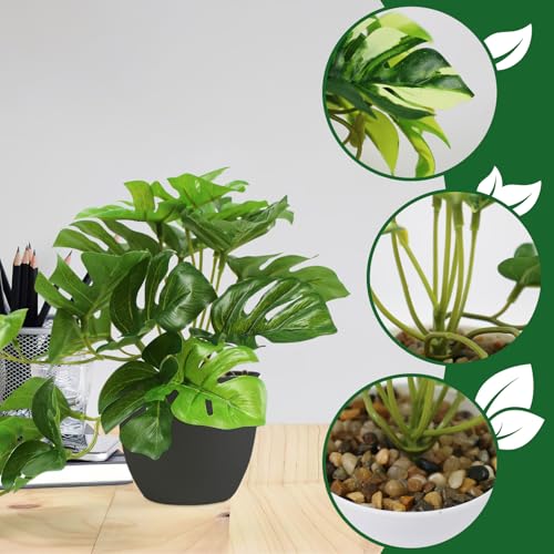 Kunstpflanze (20cm) in Töpfen, 3 Stück Mini Künstliche Pflanzen, Monstera Fake Pflanzen, Innen und Außen Kunstpflanzen Wie Echt Geeignet für Tischdeko, Zimmer, Wohnzimmer, Badezimmer Deko – Bild 5
