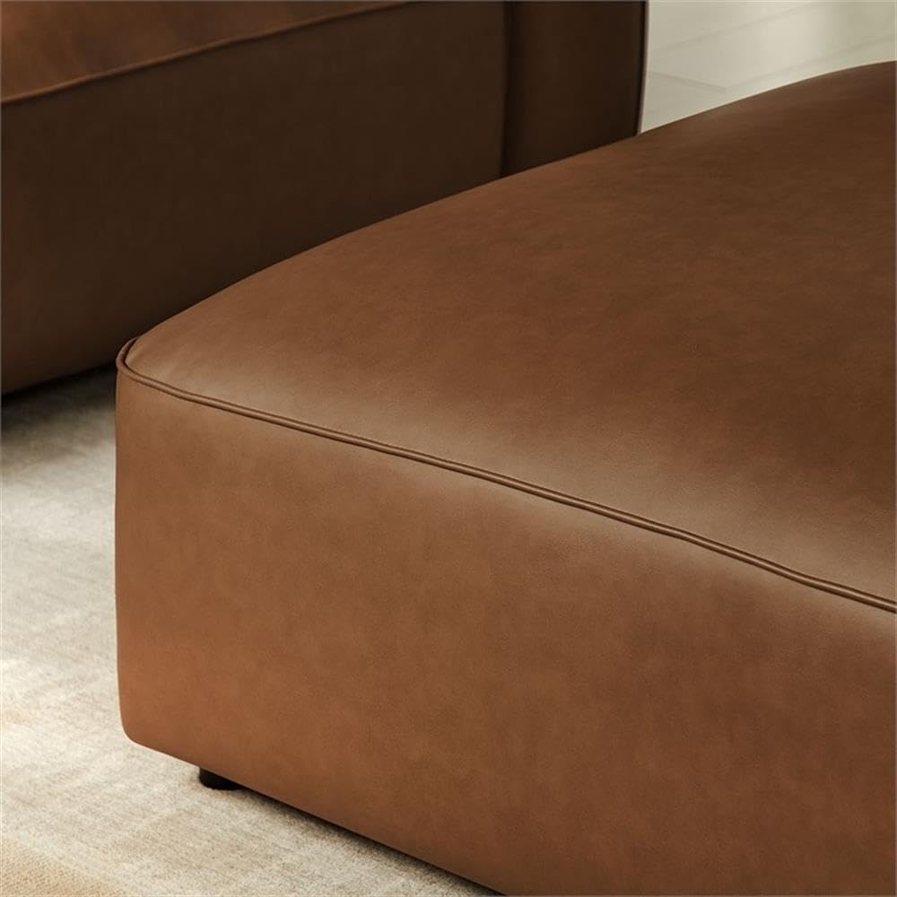 Pemberly Row Modern Vegan Leather Upholstered Ottoman, Coffee Finish, 42.91"W x 42.91"D x 18.11"H, Square Design, Wood Frame, Comfortable Foam Padding, Stylish Living Room Footstool or Extra Seating