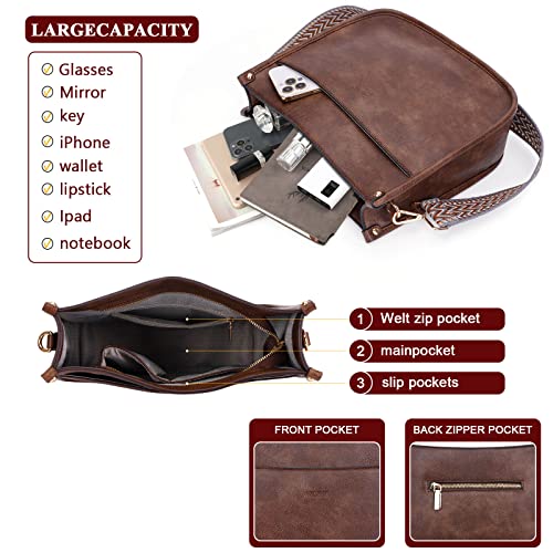 Image of HKCLUF Crossbody Bag Purse for Women 2PCS /Set Leather Hobo Handbag Wallet Set With 2Adjustable Guitar Strap Shoulder Bag | Purse