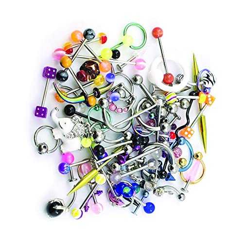 Bodyjewelryonline Randomly Picked Body Jewelry Pack [100 Pieces: Belly/Nose/Nipple/Tongue/Ear/Lip Rings], Mixed Styles/Designs, Plugs/Bars/Belly/Industrial/Acrylic/316L Surgical Steel Jewelry #TOP3