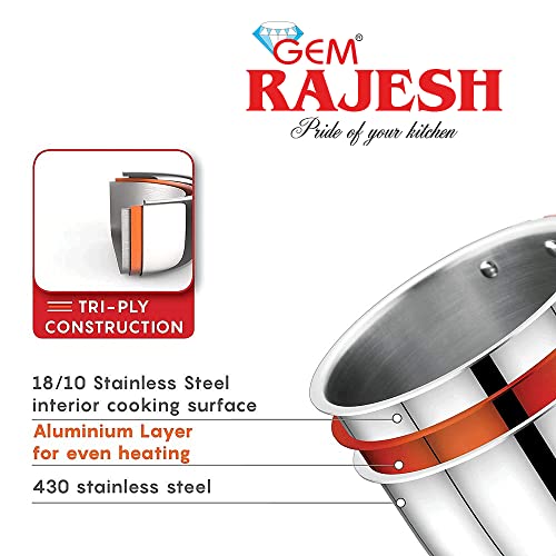 Image of Triply Stainless Steel Kadai, Kadhai with Lid and Handle - Induction and Oven Compatible Deep Fry Pan (3 litres (Tasla 24cm))