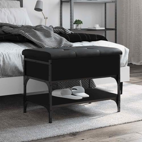 Banc de couloir avec espace de rangement et assise rembourrée en bois métal noir