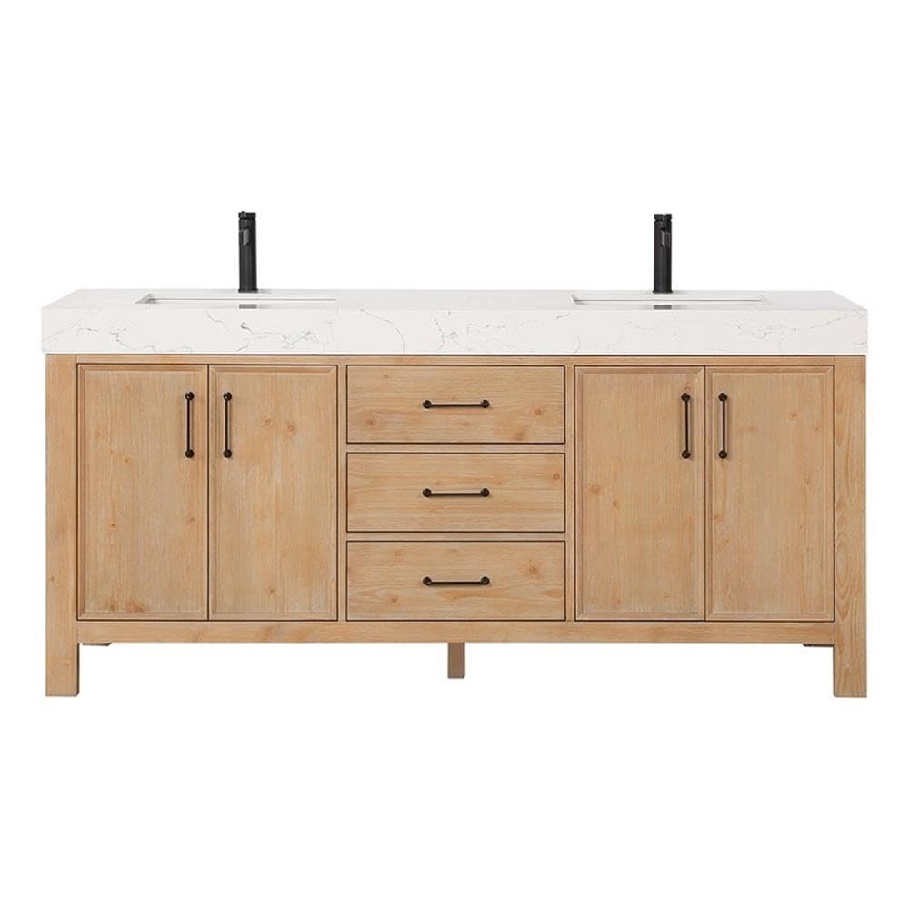 VINNOVA Leon 72" Double Vanity in Fir Wood Brown with Composite top in Lightning White