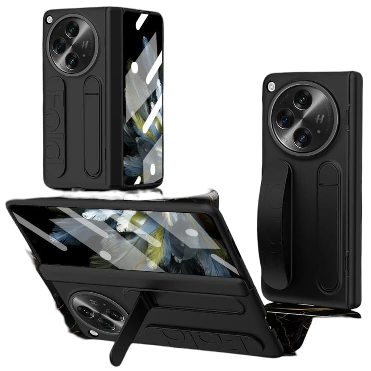 Image of MILLION CASES Back Cover Case for OnePlus Open Shockproof Protective Dual Function Wristband Stand Case for Men & Boys(Black)