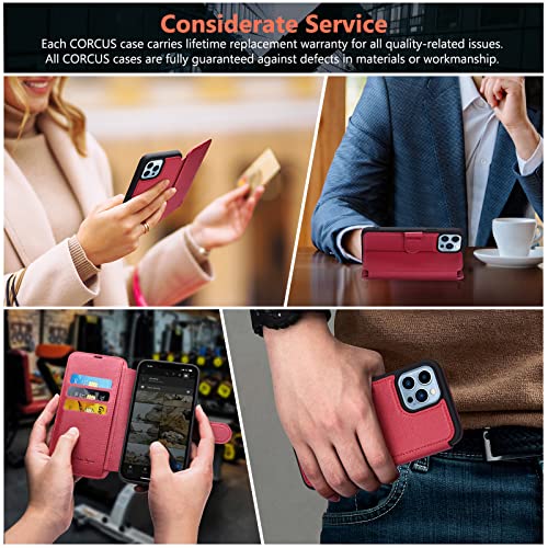 Corcus Wallet Case For Iphone 13 Pro Max 6.7", Protective Rfid Blocking Card Holders Flip Cover Stand Feature Magnetic Closure Faux Leather Folio Compatible With Iphone 13 Pro Max 6.7 Inch, Wine Red #TOP7