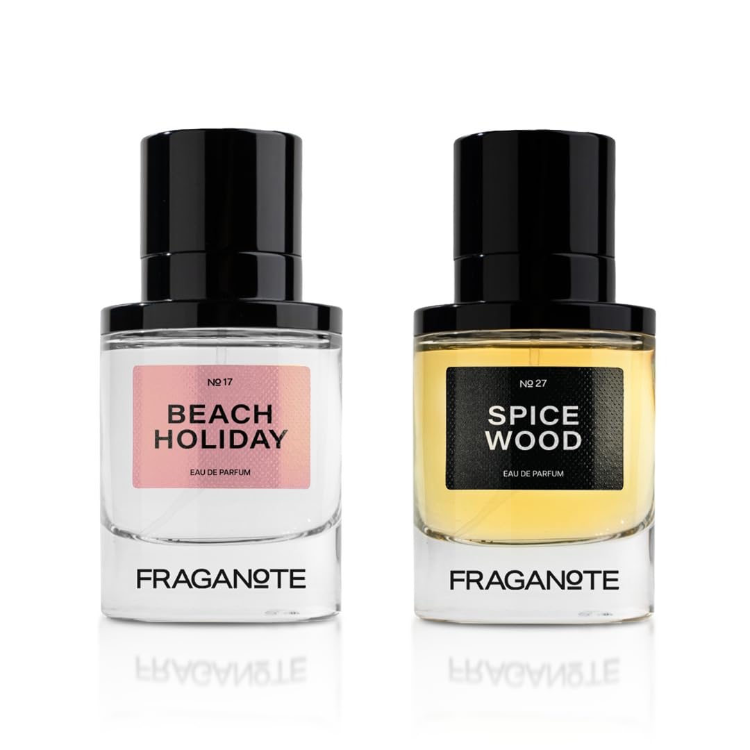 Fraganote Beach Holiday & Spice Wood Eau De Parfum (50ml Each) | Unisex Fragrance Combo for Women & Men | Fresh Fruity & Rich Woody Perfume Gift Set | Long-Lasting & Cruelty-Free | Ideal Diwali Gift