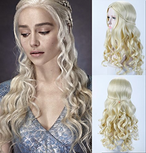 DIFEI Fluffy Cosplay Wigs for Game of Thrones Daenerys Targaryen Blonde Curly Wig Long Wig Hair Curly Wave Hairs for Women