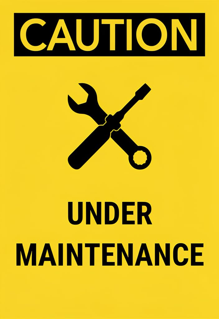 peiyeety Caution Under Maintenance Tin Sign 12x8 Inch, Yellow & Black Tool Graphic Metal Warning Plaque, Rustic Industrial Wall Decor for Garage Workshop Shed, Funny Repair Notice Sign Gift